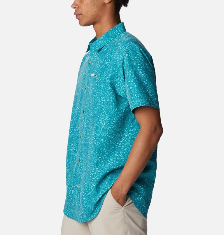 Men's Columbia Captree Island Short Sleeve Shirts Turquoise | CA-O084C