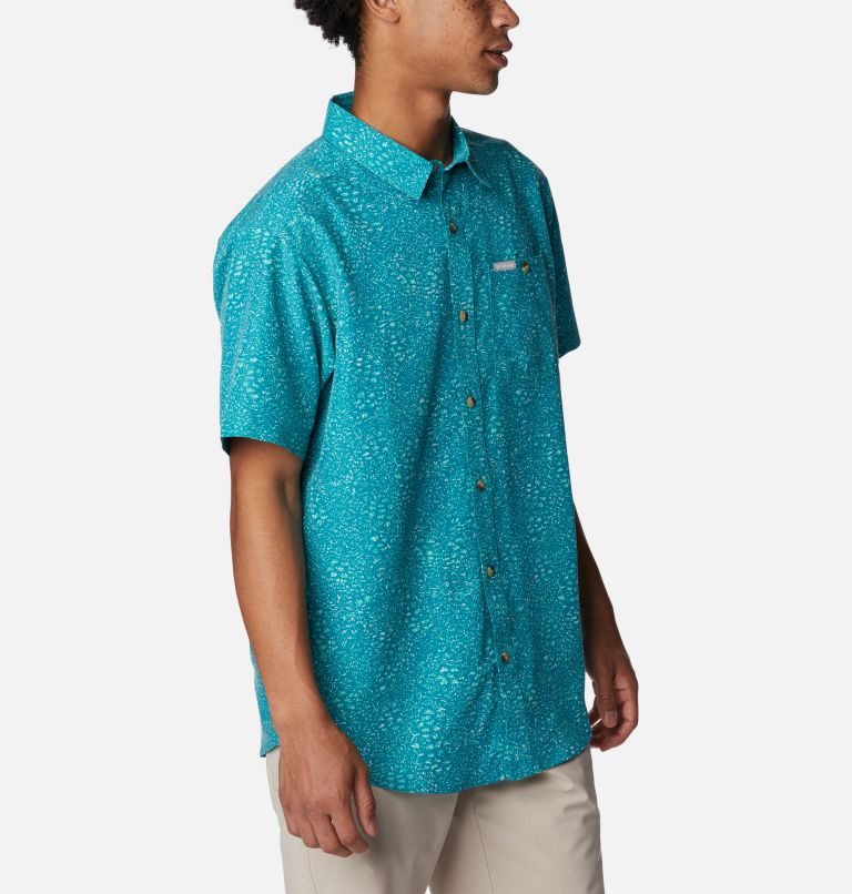 Men's Columbia Captree Island Short Sleeve Shirts Turquoise | CA-O084C