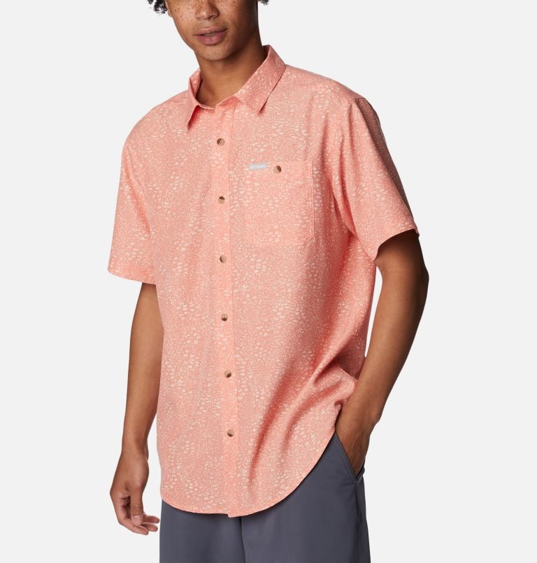 Men's Columbia Captree Island Short Sleeve Shirts Coral | CA-T8C03