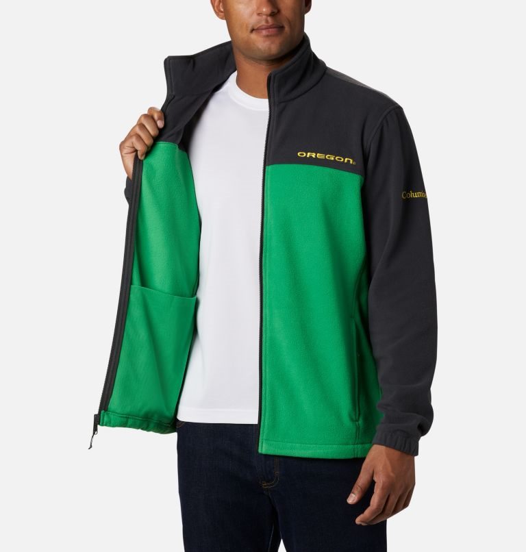 Men's Columbia Collegiate Flanker III - Oregon Fleece Jackets Black / Green | CA-FC613