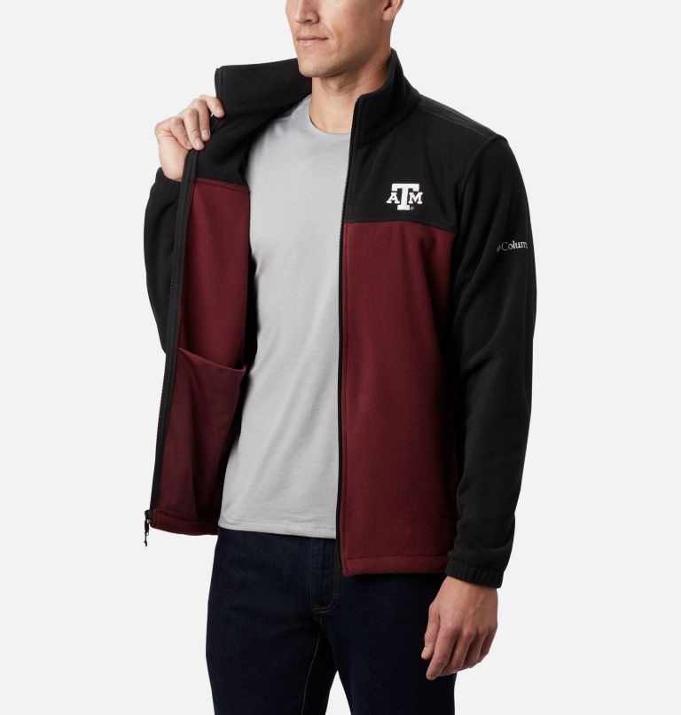 Men's Columbia Collegiate Flanker III - Texas A&M Fleece Jackets Black / Red | CA-R0ALC