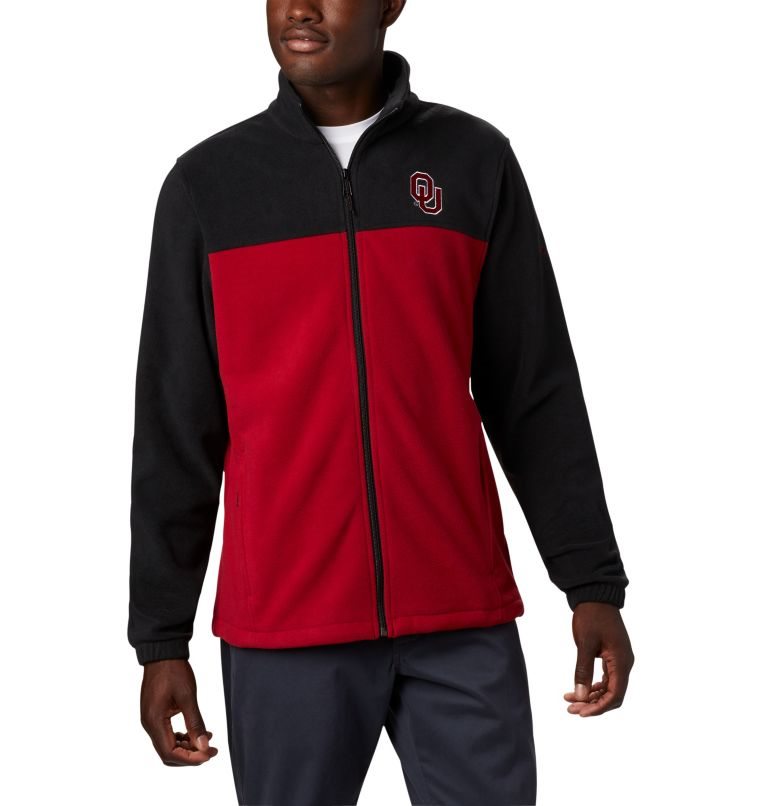 Men\'s Columbia Collegiate Flanker III - Oklahoma Fleece Jackets Black / Red | CA-W8605