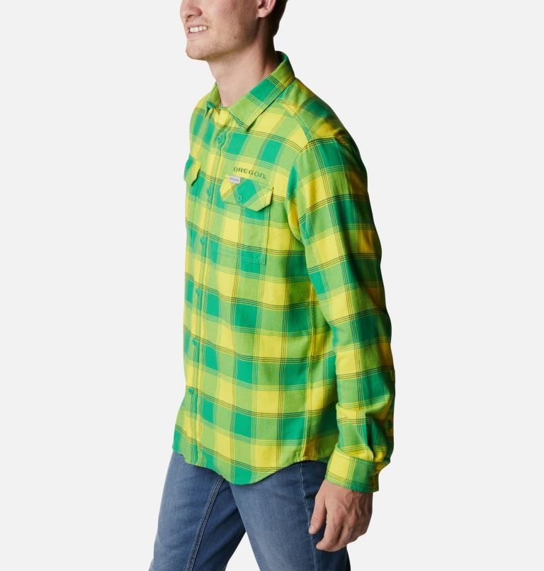 Men's Columbia Collegiate Flare Gun Flannel Long Sleeve - Oregon Shirts Green | CA-BC53A