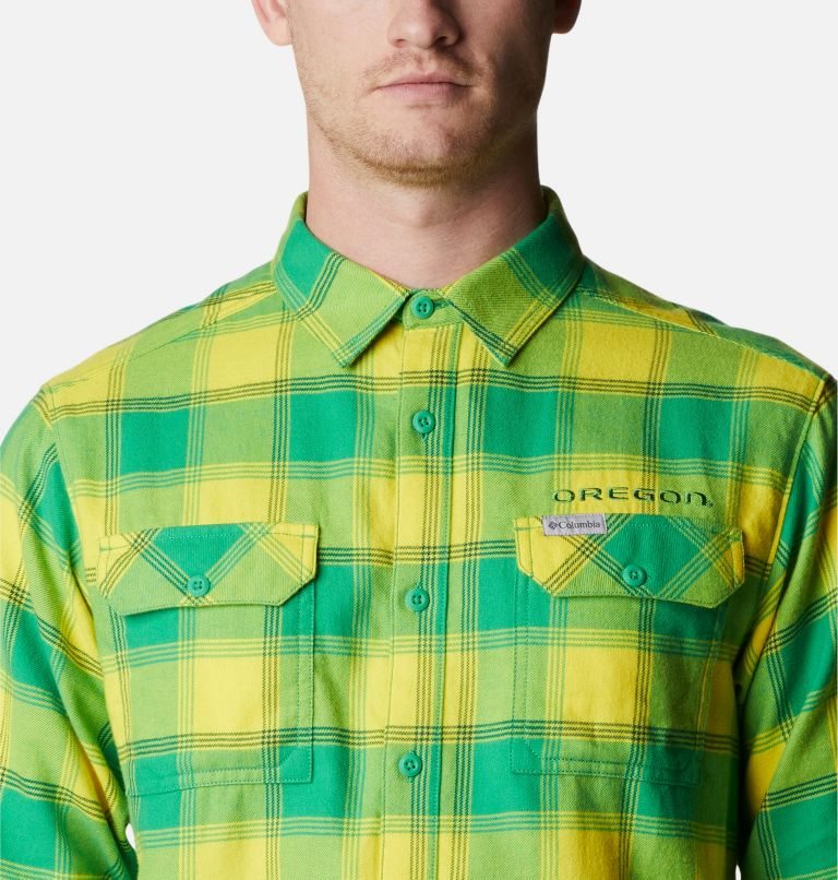 Men's Columbia Collegiate Flare Gun Flannel Long Sleeve - Oregon Shirts Green | CA-BC53A