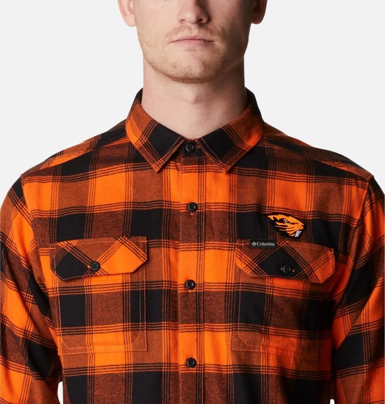 Men's Columbia Collegiate Flare Gun Flannel Long Sleeve - Oregon State Shirts Orange | CA-FC63L