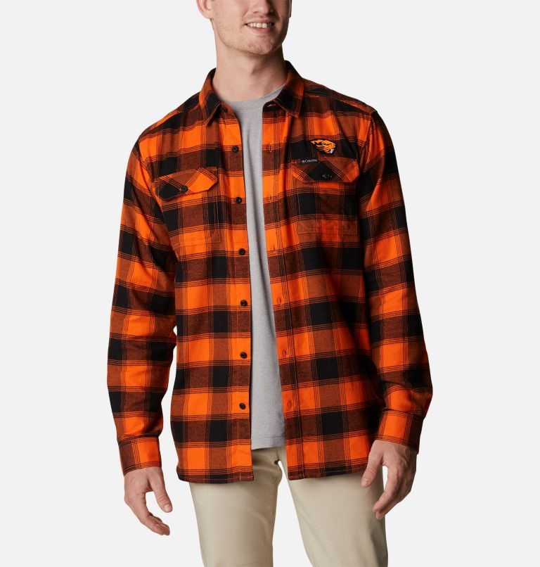 Men's Columbia Collegiate Flare Gun Flannel Long Sleeve - Oregon State Shirts Orange | CA-FC63L