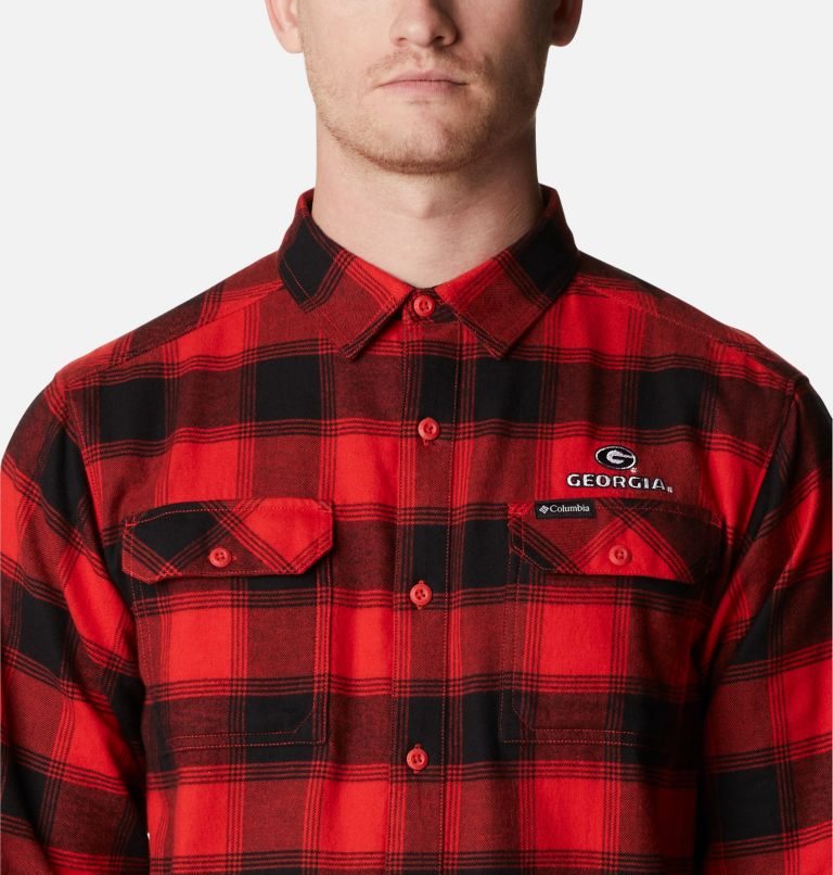 Men's Columbia Collegiate Flare Gun Flannel Long Sleeve - Georgia Shirts Red | CA-L5C30