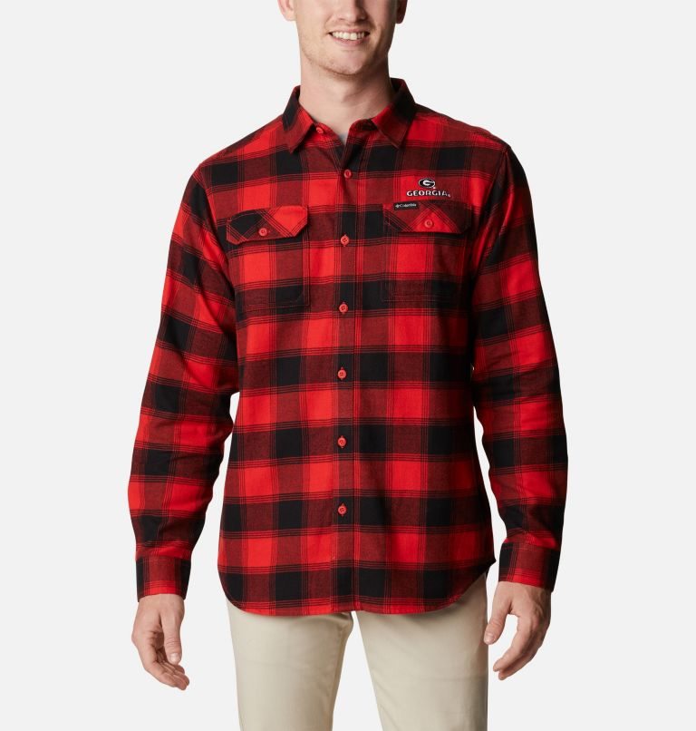 Men\'s Columbia Collegiate Flare Gun Flannel Long Sleeve - Georgia Shirts Red | CA-L5C30