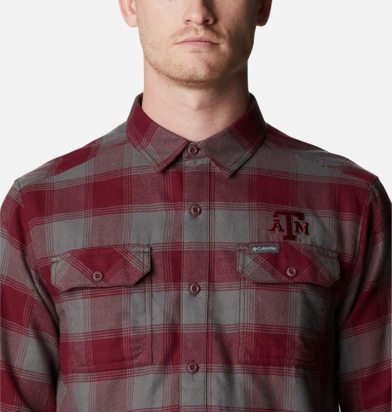 Men's Columbia Collegiate Flare Gun Flannel Long Sleeve - Texas A&M Shirts Red | CA-O364A