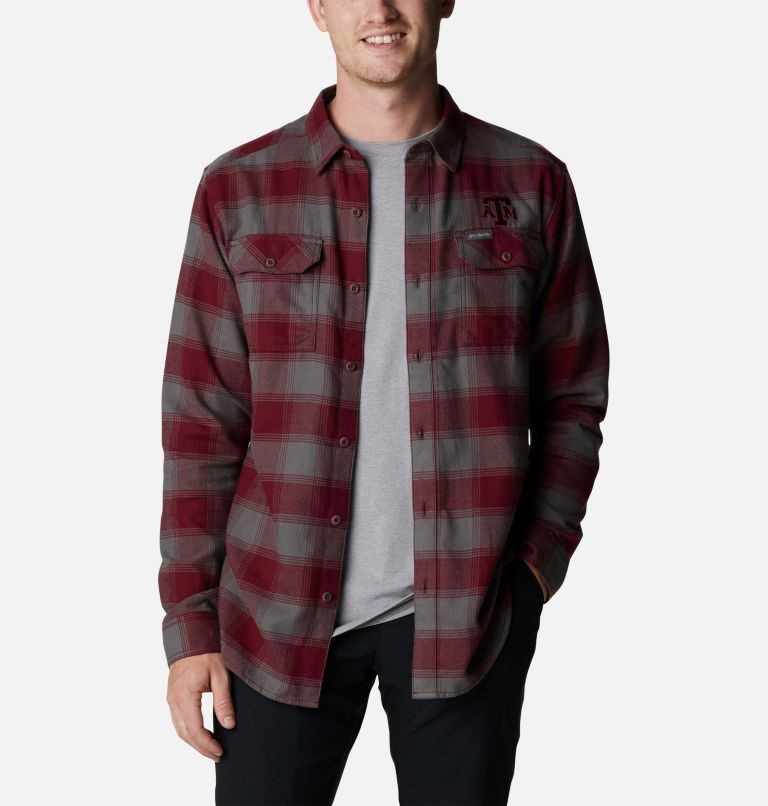 Men's Columbia Collegiate Flare Gun Flannel Long Sleeve - Texas A&M Shirts Red | CA-O364A