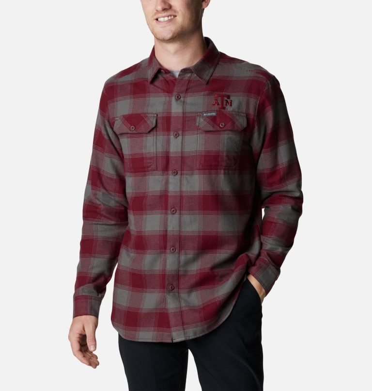 Men\'s Columbia Collegiate Flare Gun Flannel Long Sleeve - Texas A&M Shirts Red | CA-O364A