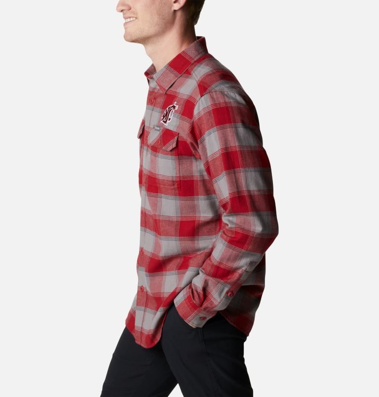 Men's Columbia Collegiate Flare Gun Flannel Long Sleeve - Washington State Shirts Red | CA-W06C4