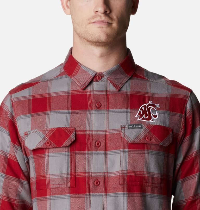 Men's Columbia Collegiate Flare Gun Flannel Long Sleeve - Washington State Shirts Red | CA-W06C4