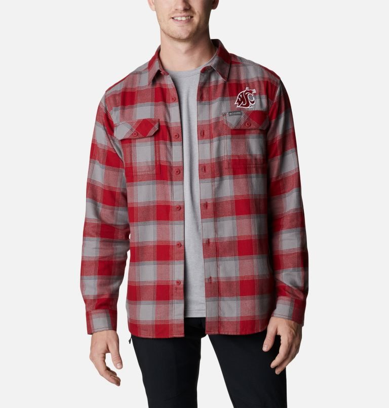 Men's Columbia Collegiate Flare Gun Flannel Long Sleeve - Washington State Shirts Red | CA-W06C4