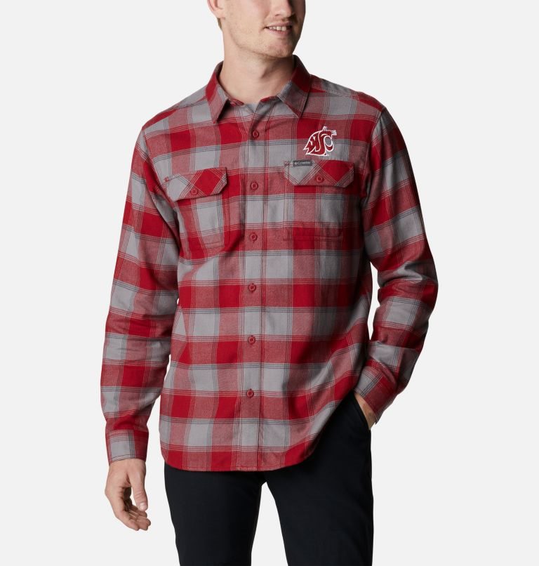 Men\'s Columbia Collegiate Flare Gun Flannel Long Sleeve - Washington State Shirts Red | CA-W06C4