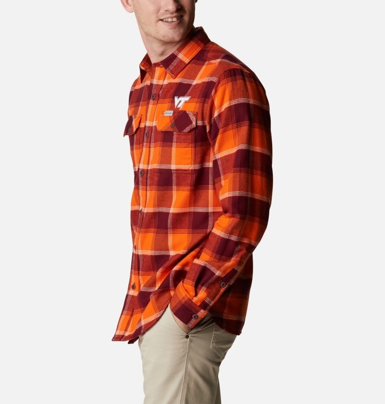 Men's Columbia Collegiate Flare Gun Flannel Long Sleeve - Virginia Tech Shirts Orange | CA-ZCLA6