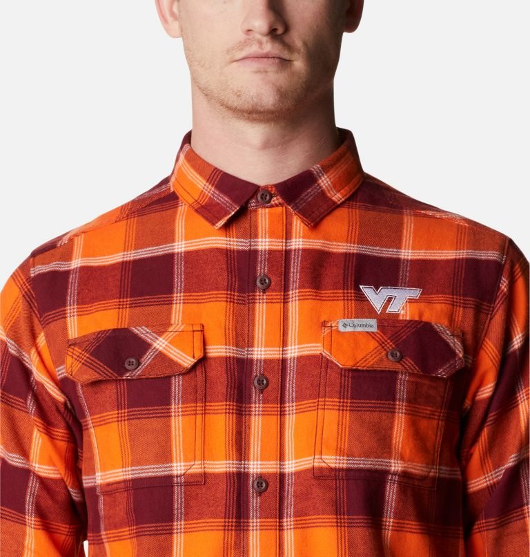 Men's Columbia Collegiate Flare Gun Flannel Long Sleeve - Virginia Tech Shirts Orange | CA-ZCLA6