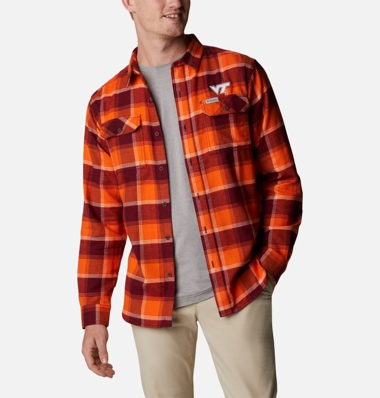 Men's Columbia Collegiate Flare Gun Flannel Long Sleeve - Virginia Tech Shirts Orange | CA-ZCLA6
