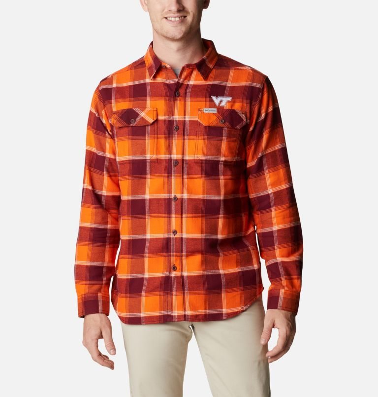 Men\'s Columbia Collegiate Flare Gun Flannel Long Sleeve - Virginia Tech Shirts Orange | CA-ZCLA6