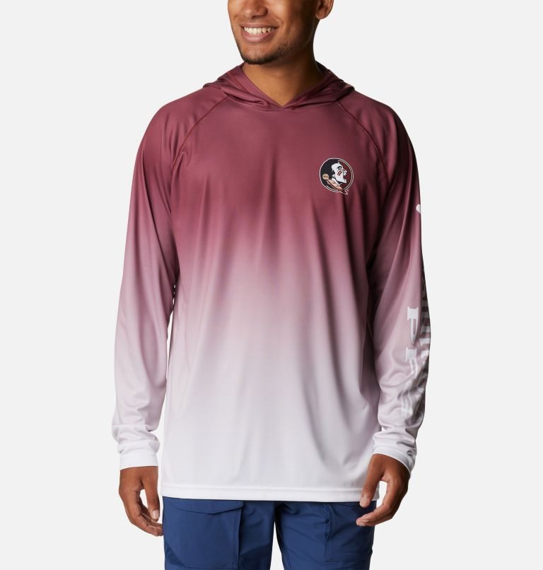 Men\'s Columbia Collegiate PFG Super Terminal Tackle - Florida State Hoodie Red / White | CA-M534L
