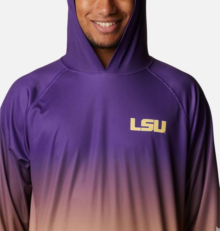 Men's Columbia Collegiate PFG Super Terminal Tackle - LSU Hoodie Purple | CA-OL381