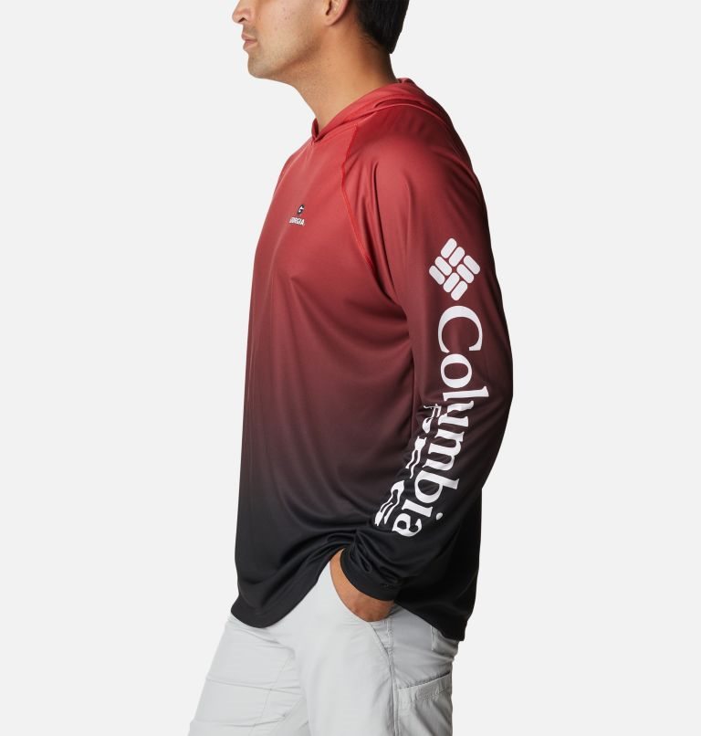 Men's Columbia Collegiate PFG Super Terminal Tackle - Georgia Hoodie Red | CA-QL3A6