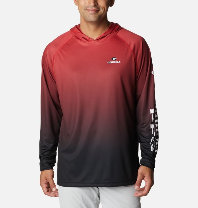 Men's Columbia Collegiate PFG Super Terminal Tackle - Georgia Hoodie Red | CA-QL3A6