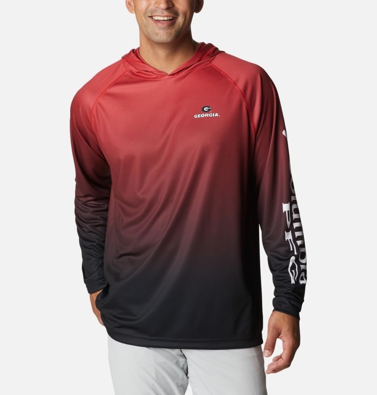 Men\'s Columbia Collegiate PFG Super Terminal Tackle - Georgia Hoodie Red | CA-QL3A6