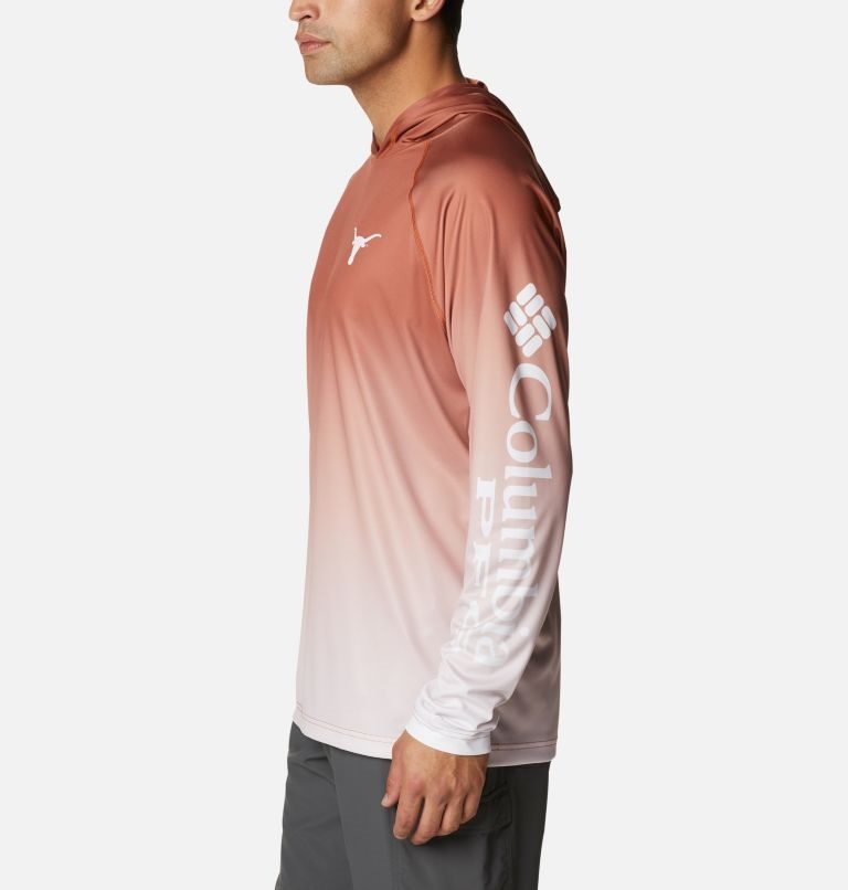 Men's Columbia Collegiate PFG Super Terminal Tackle - Texas Hoodie Brown | CA-R0534