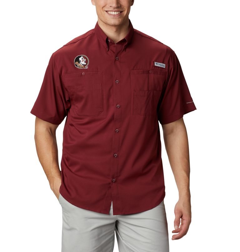 Men\'s Columbia Collegiate PFG Tamiami Short Sleeve - Florida State Shirts Red | CA-A3A18