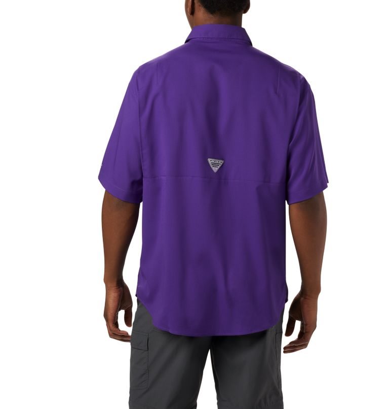 Men's Columbia Collegiate PFG Tamiami Short Sleeve - LSU Shirts Purple | CA-EA3C5