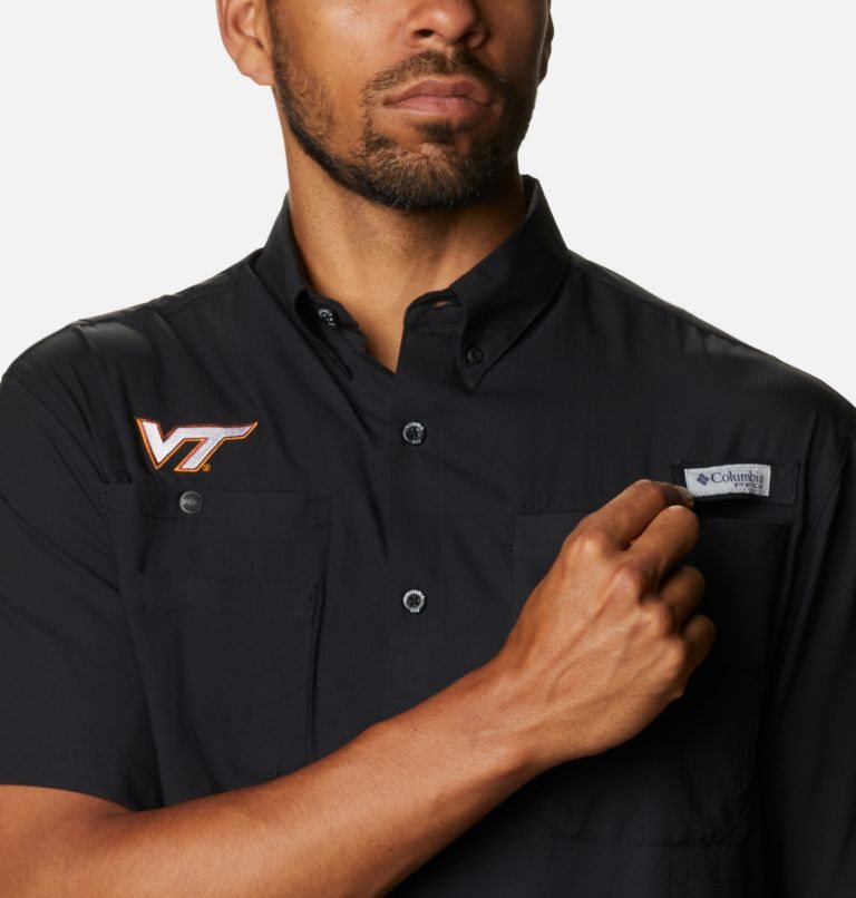 Men's Columbia Collegiate PFG Tamiami Short Sleeve - Virginia Tech Shirts Black | CA-IA051