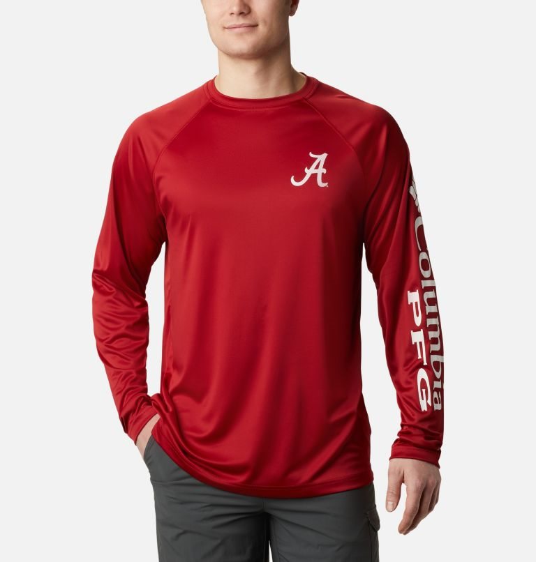 Men\'s Columbia Collegiate PFG Terminal Tackle Long Sleeve - Alabama Sweatshirts Red | CA-R0561