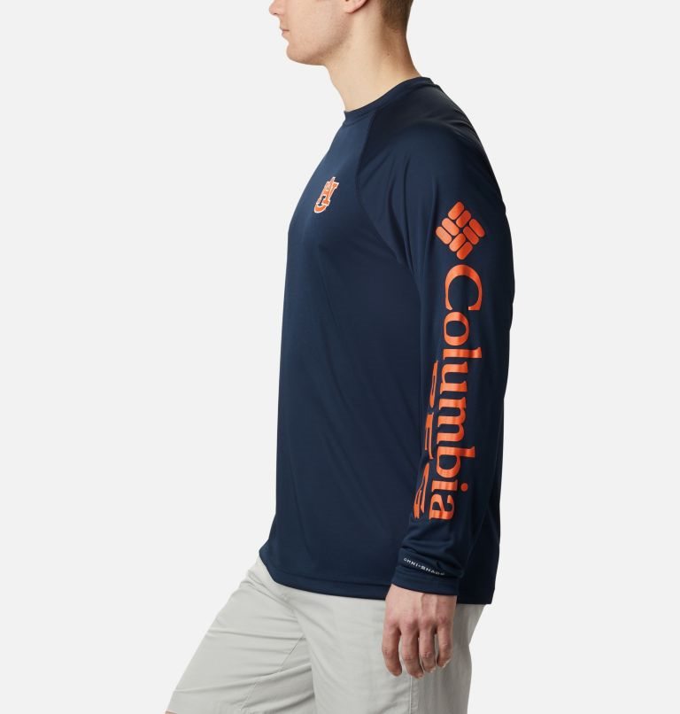 Men's Columbia Collegiate PFG Terminal Tackle Long Sleeve - Auburn Sweatshirts Navy | CA-VC1A5