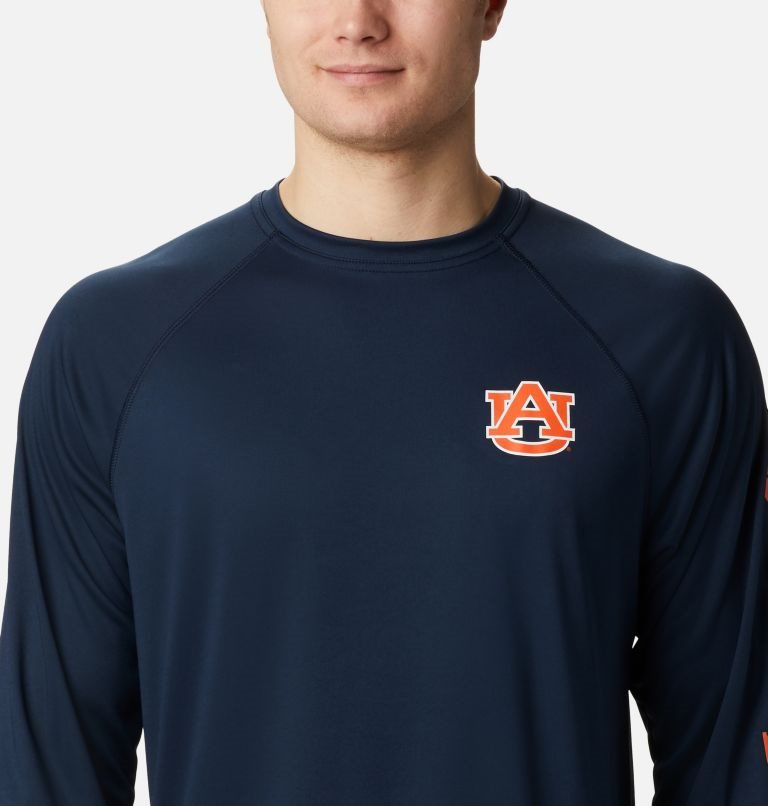 Men's Columbia Collegiate PFG Terminal Tackle Long Sleeve - Auburn Sweatshirts Navy | CA-VC1A5