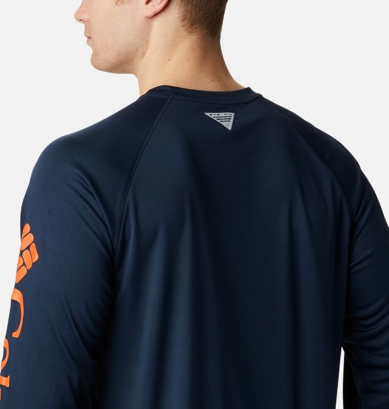 Men's Columbia Collegiate PFG Terminal Tackle Long Sleeve - Auburn Sweatshirts Navy | CA-VC1A5