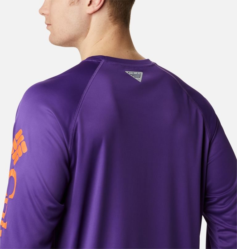 Men's Columbia Collegiate PFG Terminal Tackle Long Sleeve - Clemson Sweatshirts Purple | CA-Z1083