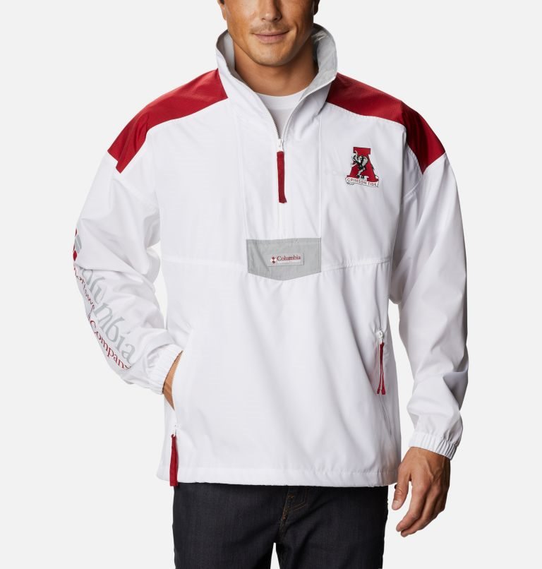 Men\'s Columbia Collegiate Santa Ana Anorak - Alabama Jackets White / Red | CA-E1358