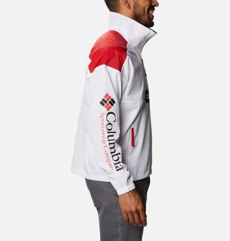 Men's Columbia Collegiate Santa Ana Anorak - Georgia Jackets White / Red | CA-P856C