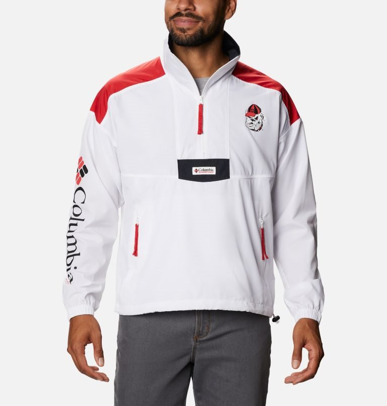 Men\'s Columbia Collegiate Santa Ana Anorak - Georgia Jackets White / Red | CA-P856C