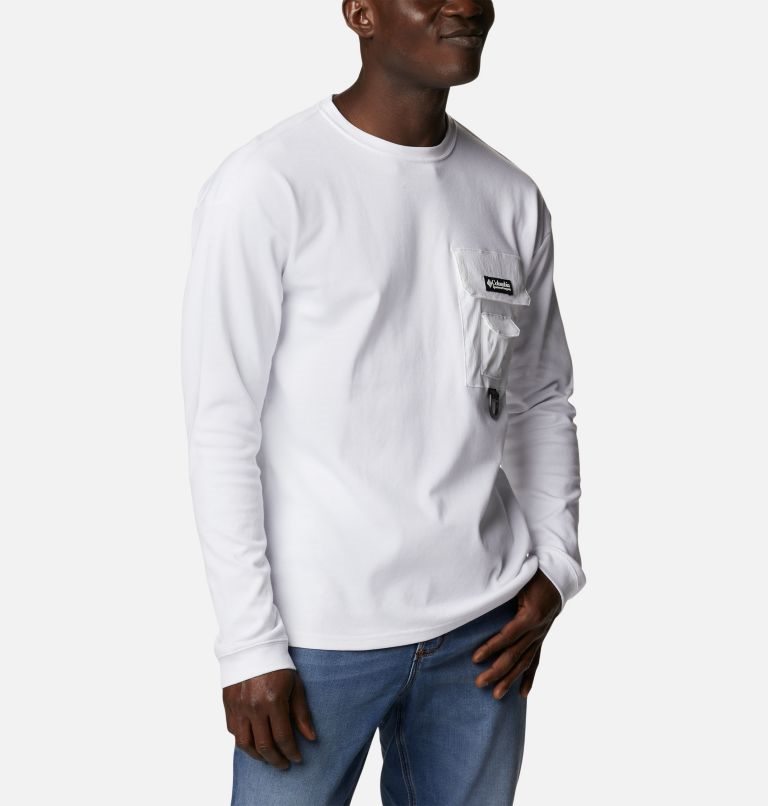 Men's Columbia Field Creek Double Knit Long Sleeve Sweatshirts White | CA-Z8C65