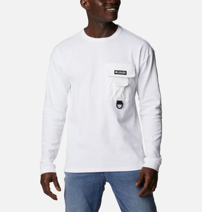Men\'s Columbia Field Creek Double Knit Long Sleeve Sweatshirts White | CA-Z8C65