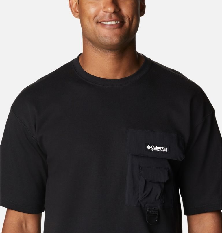 Men's Columbia Field Creek Double Knit Short Sleeve T Shirts Black | CA-Q518L