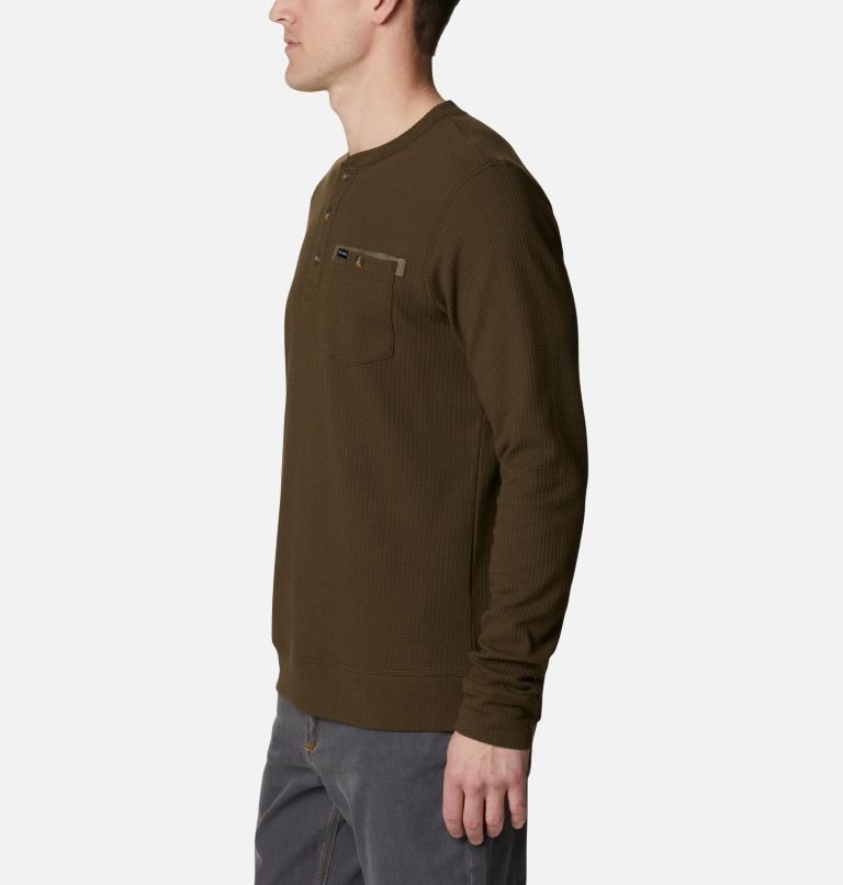 Men's Columbia Flare Gun II Waffle Henley Sweatshirts Dark Brown | CA-FC016