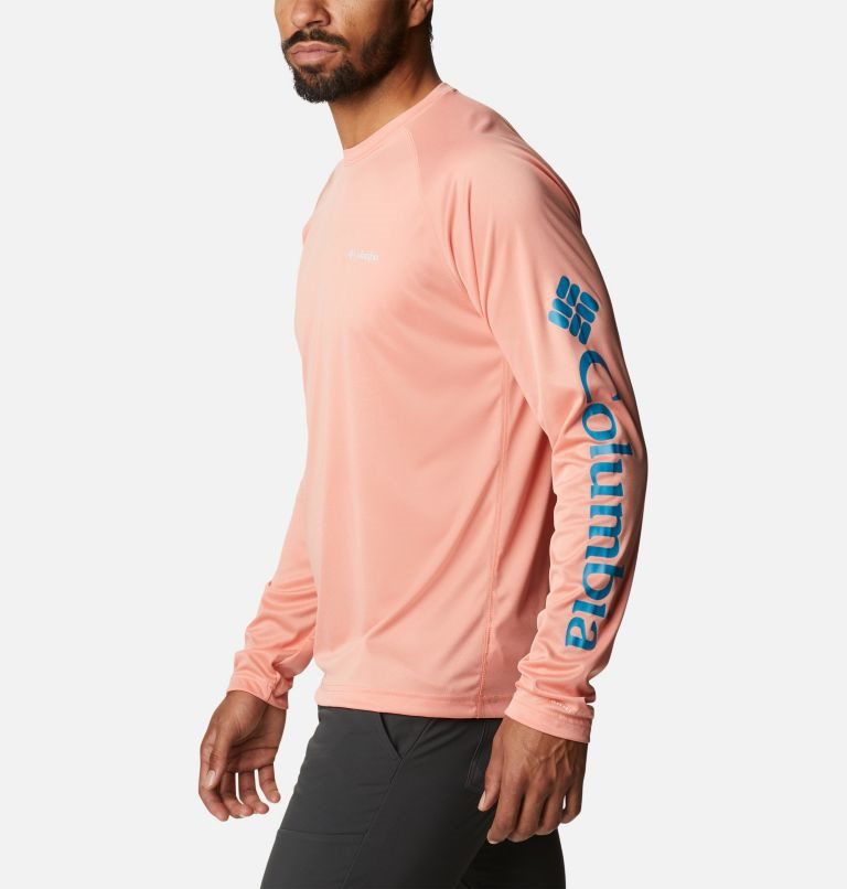 Men's Columbia Fork Stream Heather Long Sleeve Sweatshirts Coral | CA-A608C