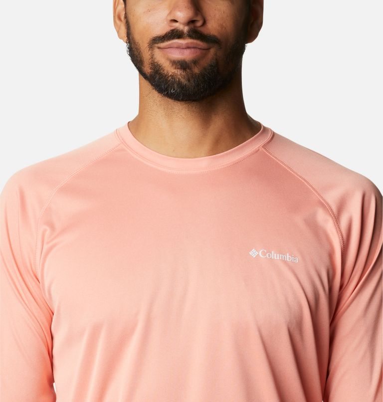Men's Columbia Fork Stream Heather Long Sleeve Sweatshirts Coral | CA-A608C