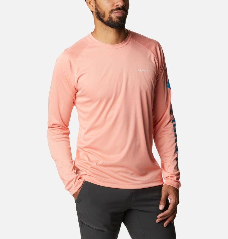 Men's Columbia Fork Stream Heather Long Sleeve Sweatshirts Coral | CA-A608C