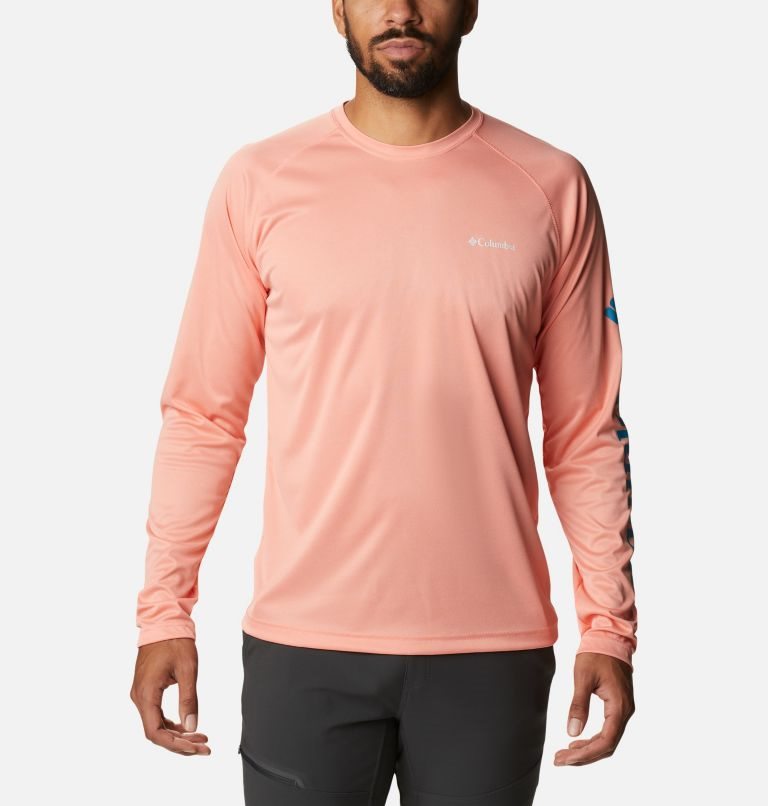 Men\'s Columbia Fork Stream Heather Long Sleeve Sweatshirts Coral | CA-A608C