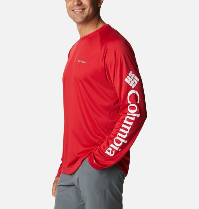Men's Columbia Fork Stream Long Sleeve Sweatshirts Red | CA-G0A41