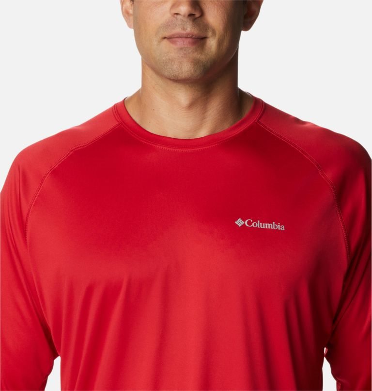 Men's Columbia Fork Stream Long Sleeve Sweatshirts Red | CA-G0A41